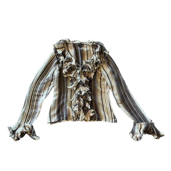 Grege Stripe Romantic Ruffle Sheer Blouse - Picture 2 of 7